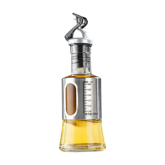 Beautynvta Stainless Steel Oil Bottle with Scale, 200 ML Oil and Vinegar Dispenser Bottle, Automatic Opening and Closing Nozzle, for Kitchen Cooking and BBQ