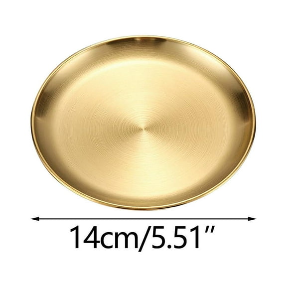 Beautynvta Stainless Steel Plates, 5.51 In Stainless Steel Thickened Barbecue Plates, Lightweight Unbreakable Dinner Plates, Reusable and Dishwasher Safe, Gold