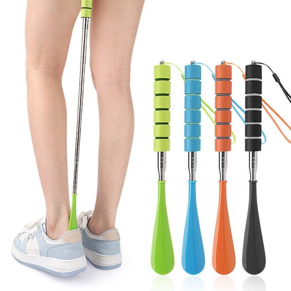 Beautynvta Stainless Steel Shoe Horn with Retractable Long Handle for Seniors and Pregnant, 11.8'' to 28'' Adjustable, Metal Travel Shoe Horn, Shoe Helper Tool