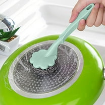 Beautynvta Stainless Steel Wool Scrubber with Long Handle, Heavy Duty Pot Scrubbers, Hangable Stainless Steel Scrubbing Brush for Cleaning Kitchen, Pots, Pans, Grills, Green
