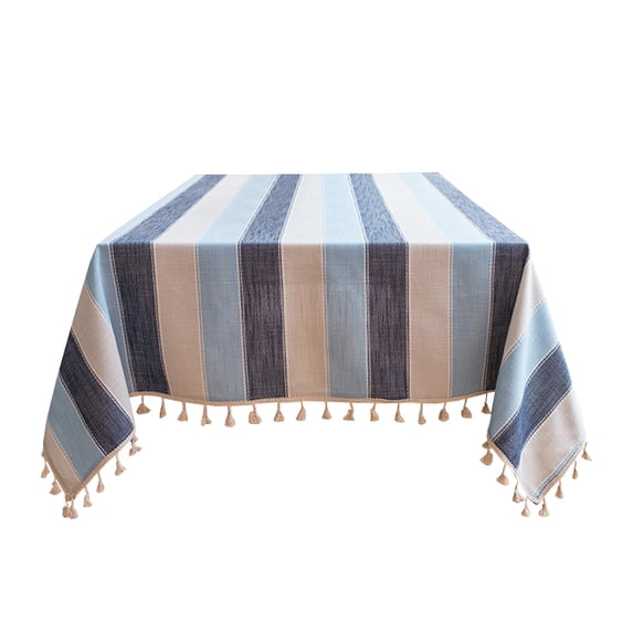 Beautynvta Striped Tablecloth with Tassels, Cotton Linen Wrinkle Resistant Washable Square Table Cloth Cover, Coffee Table Cloth, Summer Outdoor Table Cloth, 23.6''x23.6''
