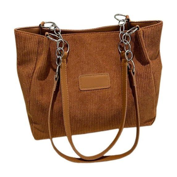 Beautynvta Striped Velvet Shoulder Bag for Women, Large Capacity Tote Bag Crossbody Purse, Casual Handbag for Work, Travel & Daily Use, Brown