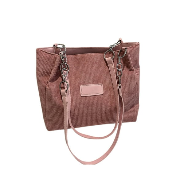 Beautynvta Striped Velvet Shoulder Bag for Women, Large Capacity Tote Bag Crossbody Purse, Casual Handbag for Work, Travel & Daily Use, Pink