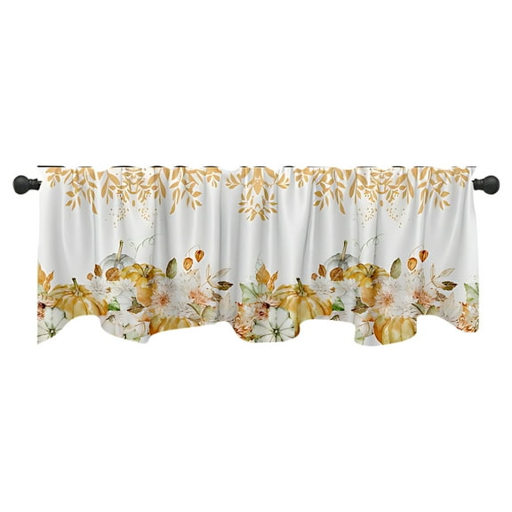 Beautynvta Thanksgiving Fall Curtain Valance, Autumn Pumpkin Maple Leaves Window Treatments, Autumn Short Curtains with Rod Pocket for Kitchen Windows Bathroom Bedroom, 23.6''x59''