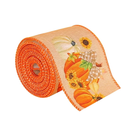 Beautynvta Thanksgiving Fall Ribbon, 1 Roll 14.76 Ft Pumpkins Maple Leaves Truck Ribbon for Making Bow Wreath, Autumn Harvest Party Decorations DIY Supplies Gift
