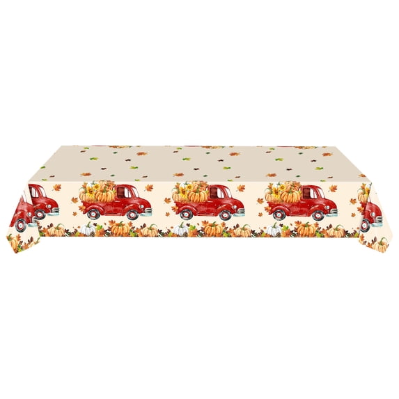 Beautynvta Thanksgiving Tablecloth, Maple Leaf Pumpkin Truck Turkey Design Tablecloth, Autumns Theme Disposable Tablecloth for Thanksgiving Party Decor, 54''x108''