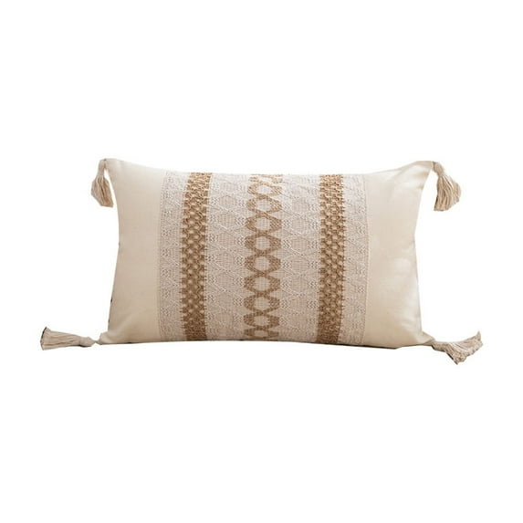 Beautynvta Throw Pillow Covers, 11.81x19.68 In Pillows Cover with Tassels Textured Striped Cushion Case for Sofa, Couch, Bed, Khaki