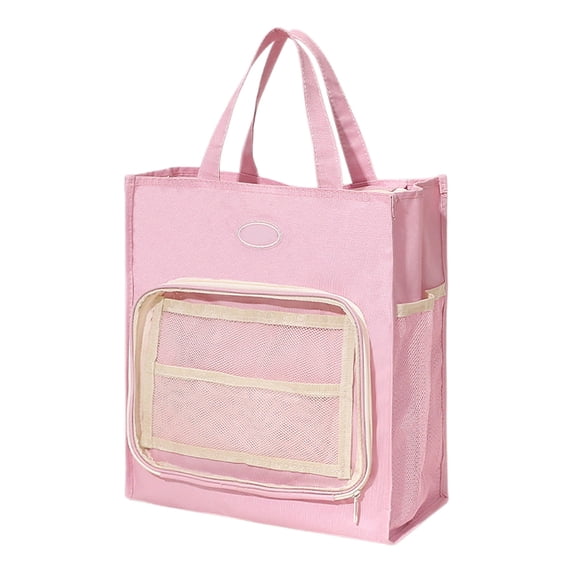 Beautynvta Tote Bag for Women Men, Large Capacity Oxford Cloth Handbag, Multi Layered Storage Cloth Bag, Front Transparent PVC Zipper Bag and Side Mesh Pocket