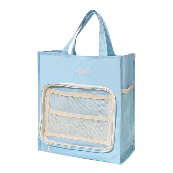 Beautynvta Tote Bag for Women Men, Large Capacity Oxford Cloth Handbag, Multi Layered Storage Cloth Bag, Front Transparent PVC Zipper Bag and Side Mesh Pocket