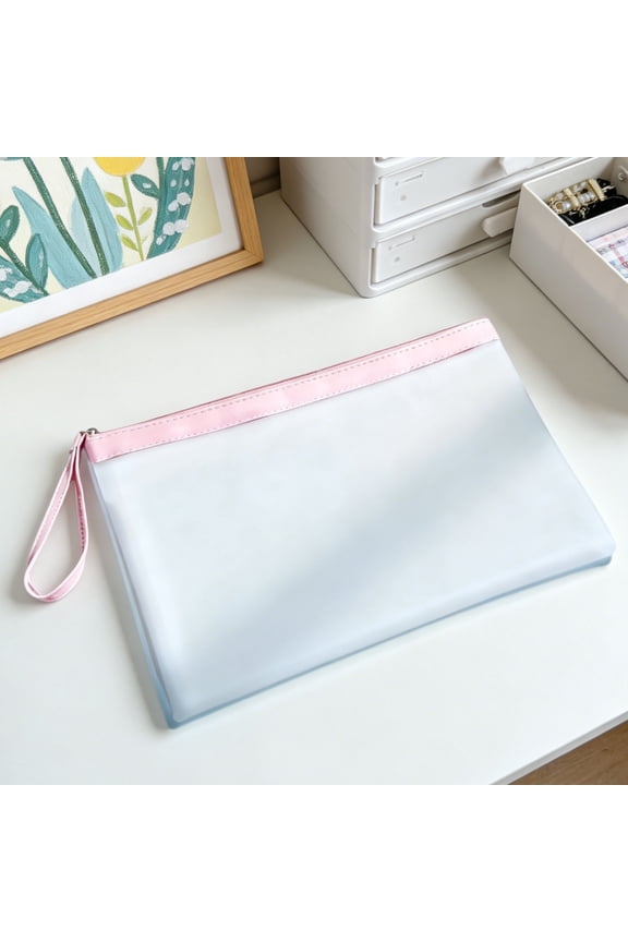 Translucent Document Pouch, Zippered File Organizer Bag with Wrist Strap, Waterproof Stationery Storage Case for Office and Daily Use
