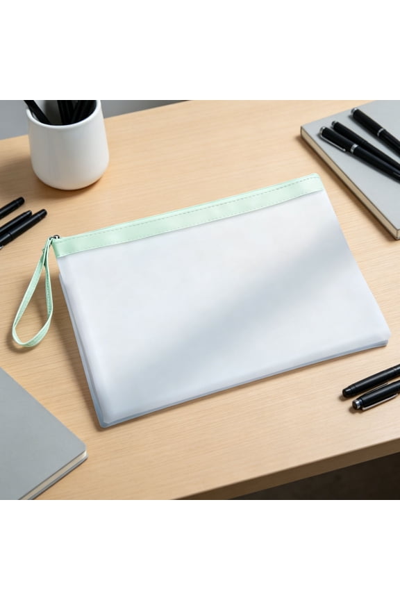 Translucent Document Pouch, Zippered File Organizer Bag with Wrist Strap, Waterproof Stationery Storage Case for Office and Daily Use