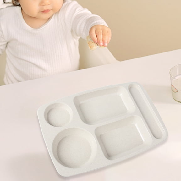 Beautynvta Unbreakable Divided Plates, 5-Compartment Dining Plates, Portion Control Plates for Kids Adults, Lightweight Reusable Wheat Straw Plates, Dishwasher Safe, Beige