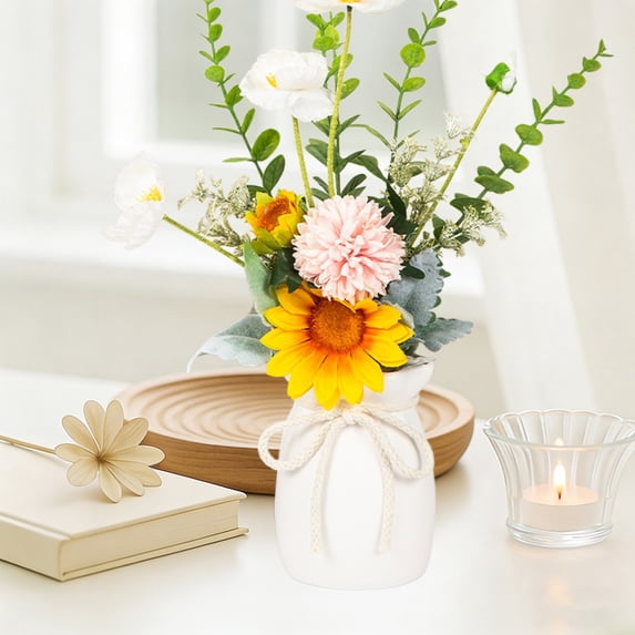 Beautynvta Unbreakable Vase for Flowers, Imitation Ceramic Plastic Vase with Bow, Decorative Flower Vase for Living Room, Table, Home Decor, 7.6x4.3x4.3 Inch