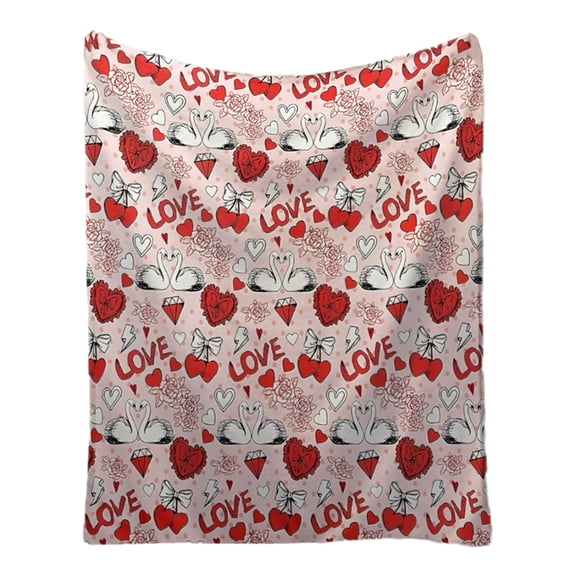 Beautynvta Valentine's Day Blanket, 27.5x39.4 Inch, Red Heart and Swan Decorative Throw Blanket, Soft Warm Flannel Fleece Blanket for Bed, Couch, Sofa