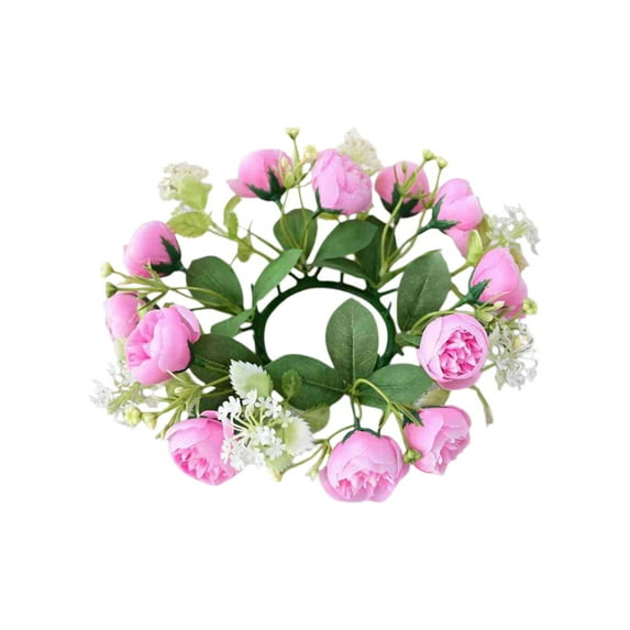 Beautynvta Valentine's Day Candle Ring Wreath Tea Rose Flower Ring Wreath Pillar Candle Holder for Wedding Valentine's Day Table Decoration Party Decoration, 9.8''x9.8''