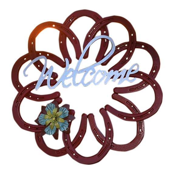Beautynvta Valentine's Day Horseshoe Wreath, Metal Horseshoe Welcome Hanging Wreath, Outdoor Courtyard Crafts Wall Front Door Hanging Decor, 11.8''x11.8''