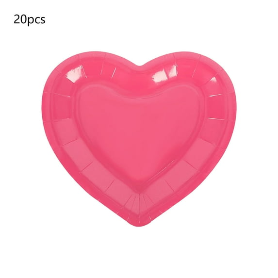Beautynvta Valentine's Day Party Tableware Set, 20 Pcs 7'' Heart Shaped Paper Plates, Disposable Paper Plates for Anniversary Birthday Wedding Party Supplies
