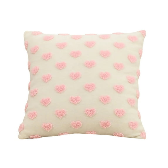 Beautynvta Valentine's Day Pillow Cover with Tassels, 18x18 Inch, Love Heart Embroidered Throw Pillow Case, Soft Plush Cushion Cover with Hidden Zipper for Sofa Couch Bed Home Decor