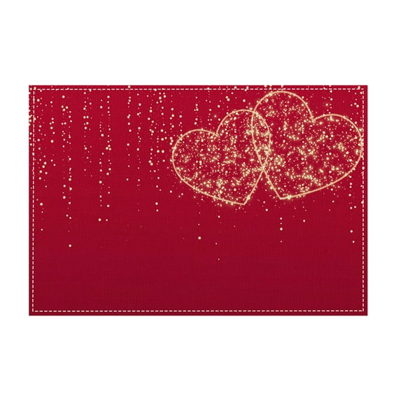Beautynvta Valentine's Day Placemat, Red Heart Printed Linen Table Mat, Heat Resistant Valentines Placemat, Romantic Candlelight Dinner Placemat for Party Table Decor, 12''x18''