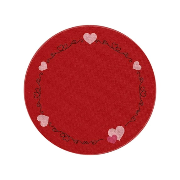Beautynvta Valentine's Day Placemat, Round Heart Printed Linen Table Mat, Heat Resistant Placemat, Non-Slip Dining Table Mat for Valentines Wedding Party Decor, 14.2''x14.2''