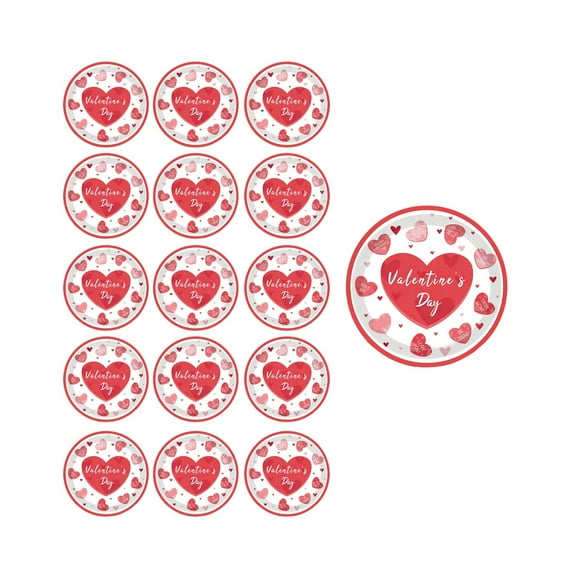 Beautynvta Valentine's Day Tableware Set, 16 Pcs 9'' Pink Heart and Love-Themed Disposable Paper Plates for Valentine, Wedding Party Supplies, Romantic Holiday Gatherings