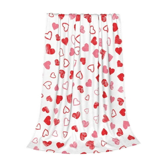 Beautynvta Valentine's Day Throw Blanket, Heart Printed Fuzzy Blanket, Love Heart Decorative Soft Cozy Flannel Blanket for Bed Sofa Couch, 39.4''x27.5''