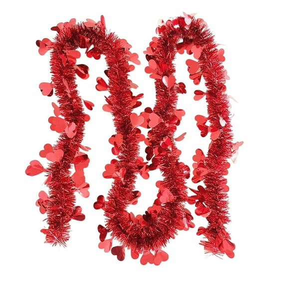 Beautynvta Valentine's Day Tinsel Garland, Red Heart Metallic Tinsel Garland Hanging Decor for Valentines Birthday Wedding Party Indoor Outdoor Decorations, 6.56 Ft