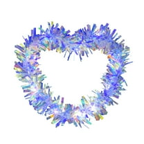 Beautynvta Valentines Day Wreath with Lights, Heart Shaped Tinsel Garland Hanging Ornaments, Blue Love Heart Wreath for Wedding Anniversary Engagement Valentines Decorations