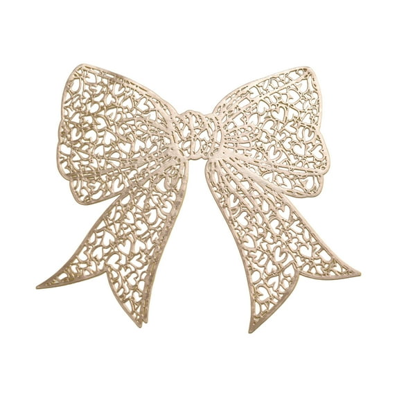 Beautynvta Valentines's Day Bow Placemat, Gold Hollowed-Out PVC Table Mat Easy Clean Non-Slip Washable for Dining Tables Kitchen Decor