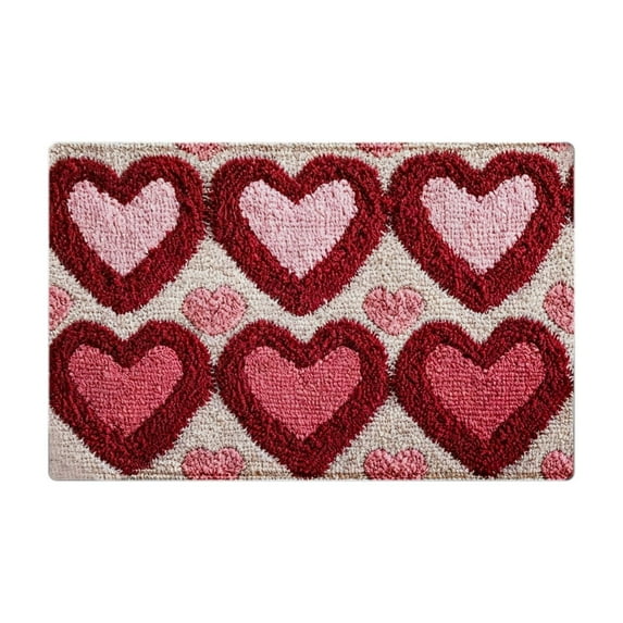 Beautynvta Valentines's Day Door Mat, Colorful Love Hearts Decorative Bathroom Rug, Soft Absorbent Non-Slip Shower Rug Front Door Mat for Home Room, 23.6x15.7 Inch