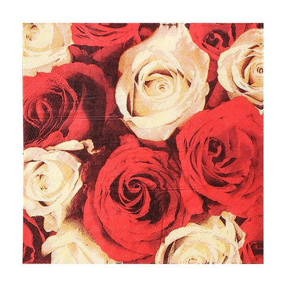 Beautynvta Valentines's Day Party Supplies Tableware Set, Valentines's Day Disposable Paper Napkins, Romantic Rose Flower Design, 6.5x6.5 Inch, Serve 20