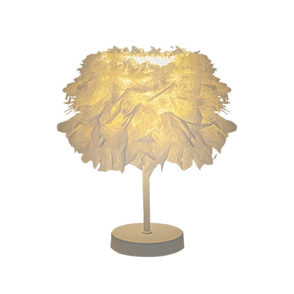 Beautynvta Valentines's Day Table Lamp, 11'' White Feather Desk Lamp, Luxurious Feather Bedside Lamp for Bedroom Living Room Entrance Hotel Wedding Decor