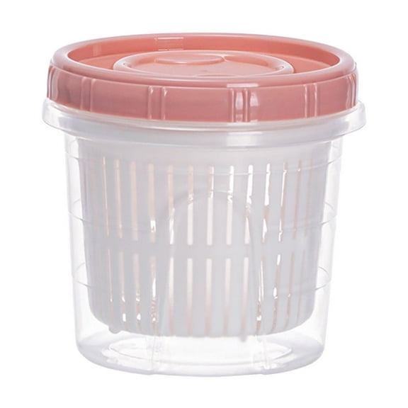 Beautynvta Vegetable Storage Box, Double Layer Plastic Transparent Food Drainage Sealing Box, Chopped Onions Ginger Garlic Storage Box, Pink