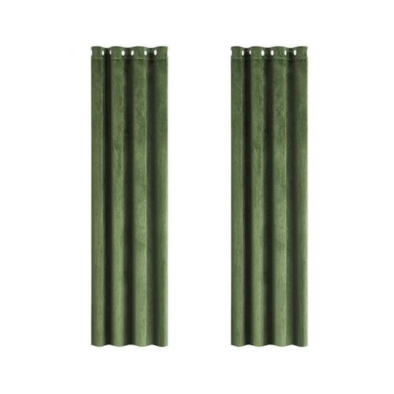 Beautynvta Velvet Thermal Insulated Curtains, Blackout Noise Reducing Long Drapes for Bedroom & Living Room, Grommet Top, 2 Panels, Green