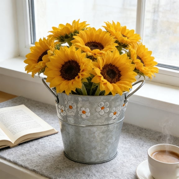 Beautynvta Vintage Tin Bucket Flower Pots with Handles, 3.54'' Mini Desktop Flower Pots, Rustic Silver Metal Bucket Plant Pots for Garden Home Decor