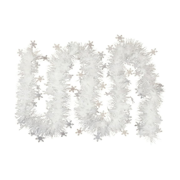 Beautynvta White Snowflake Christmas Garland, 6.56 Ft Glitter Metallic Twists Garland, Christmas Hanging Tinsel Garland for Xmas Tree Stair Railing Fireplace Decor