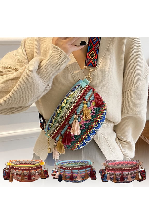Women's Crossbody Sling Bag, Traditional Fringe Woven Shoulder Bag, Personalized Chest Bag Messenger Bag, Colorful Waist Pack Crossbody Purse