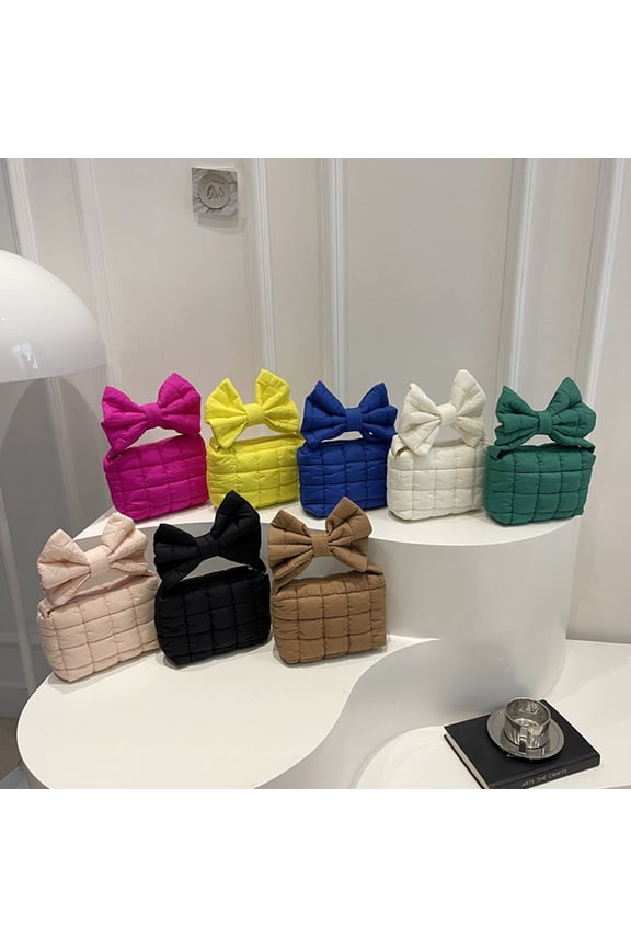 Women's Handbag, Pleated Bow Tote Bag, Soft Lightweight Daypack, Solid Color Storage Bag Travel Bag, Satchel Purse, Yellow