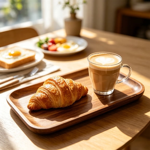 Beautynvta Wood Rectangular Serving Tray, Natural Wood Platter with Raised Edges, Multi-Use Tray for Coffee, Breakfast and Home Decor, 5.5x10 Inch