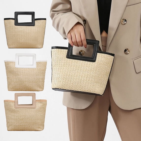 Beautynvta Woven Straw Tote Bag for Women, Small Summer Handbag with Square Handle, Small Casual Bag for Beach, Shopping and Daily Use