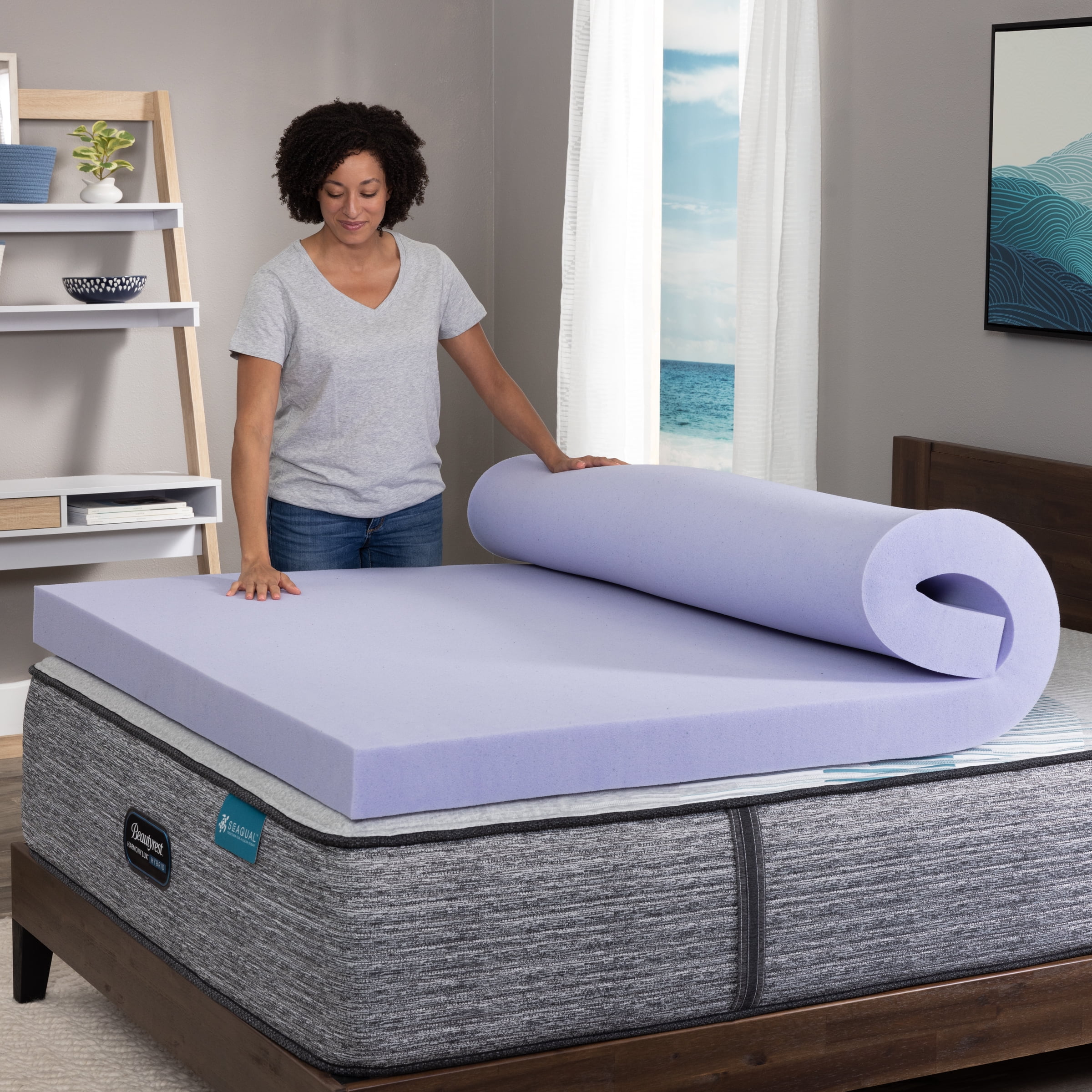 Lavender Aloe Gel Bead Memory Foam Mattress Topper, Twin XL