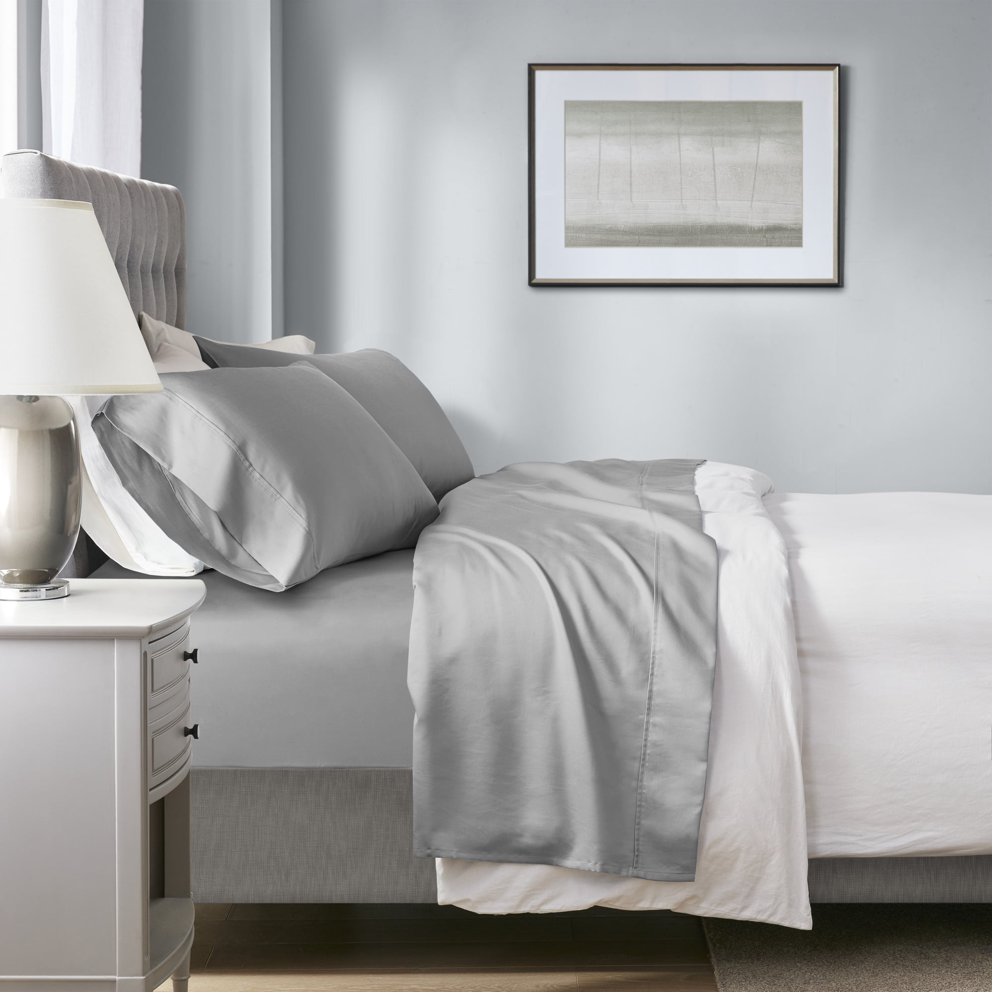 King Blue Cotton Blend Sateen Weave 4-Piece Sheet Set