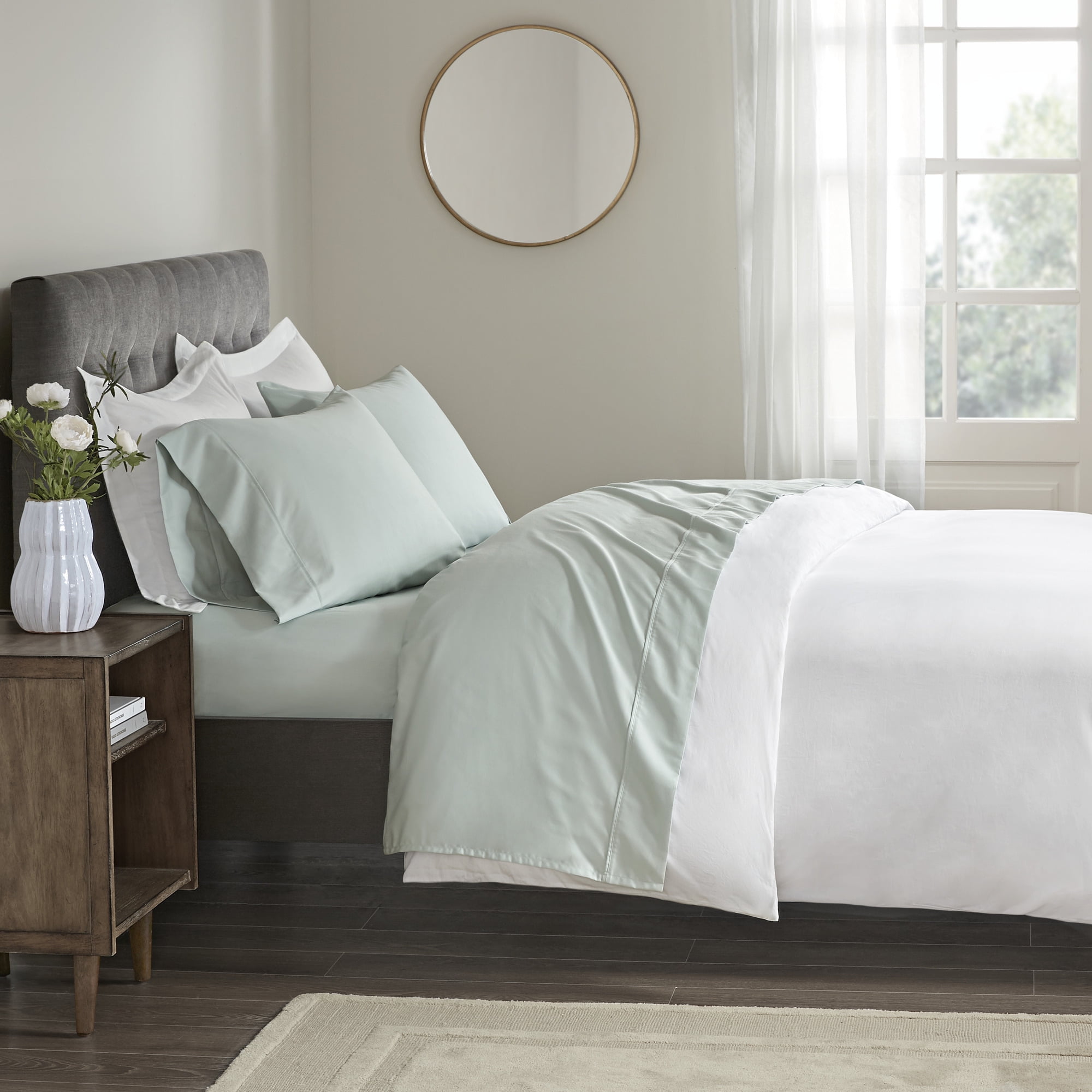 Seafoam Cotton Sateen Queen Sheet Set, 400 Thread Count