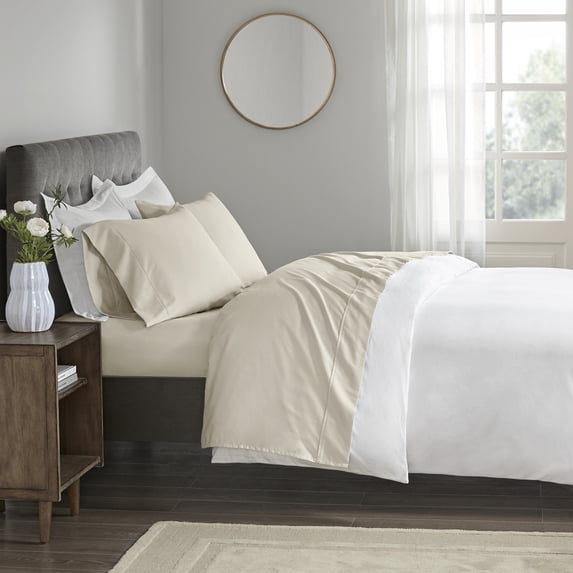 Beautyrest 400 Thread Count Wrinkle Resistant Cotton Sateen Sheet Set, off-White, Cal King
