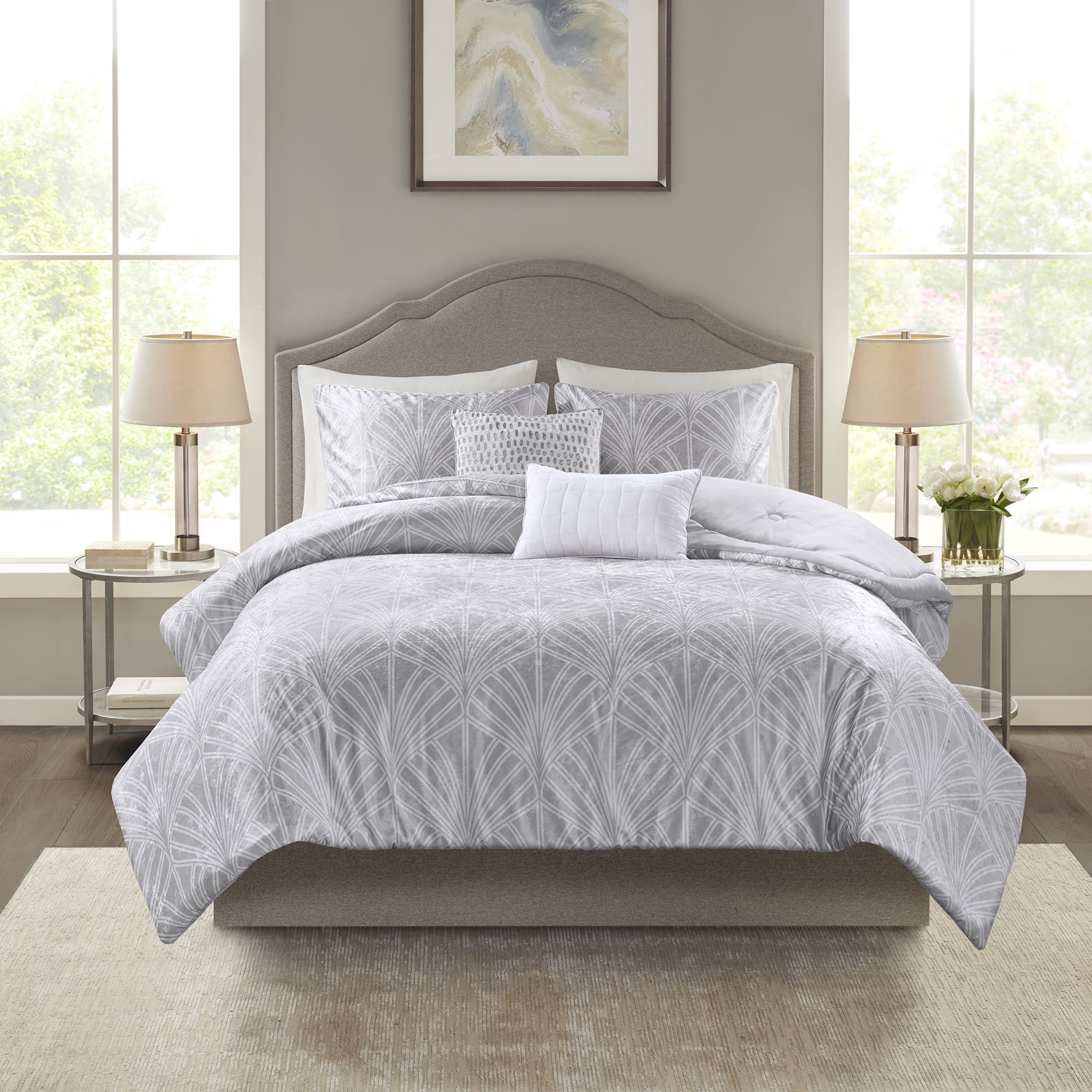 Beautyrest 5 Piece Kiona Bedding Comforter Set, Modern Full/Queen, Grey