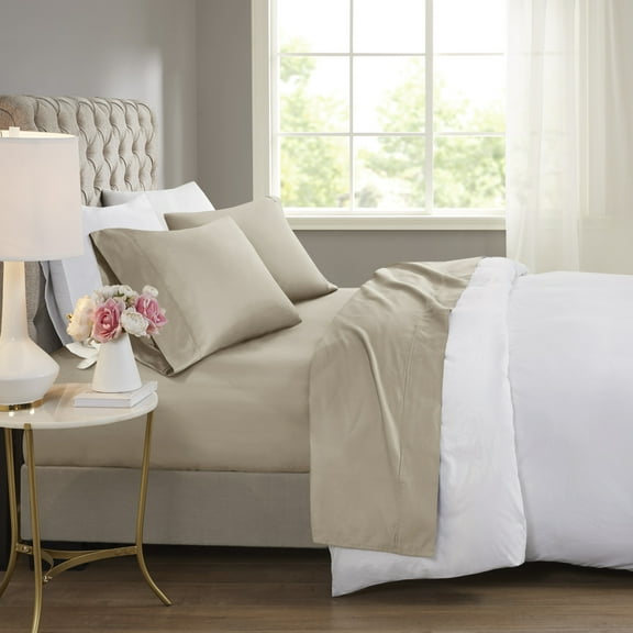 Beautyrest 600 Thread Count Khaki Cooling Cotton Blend 4 PC Sheet Set, Queen