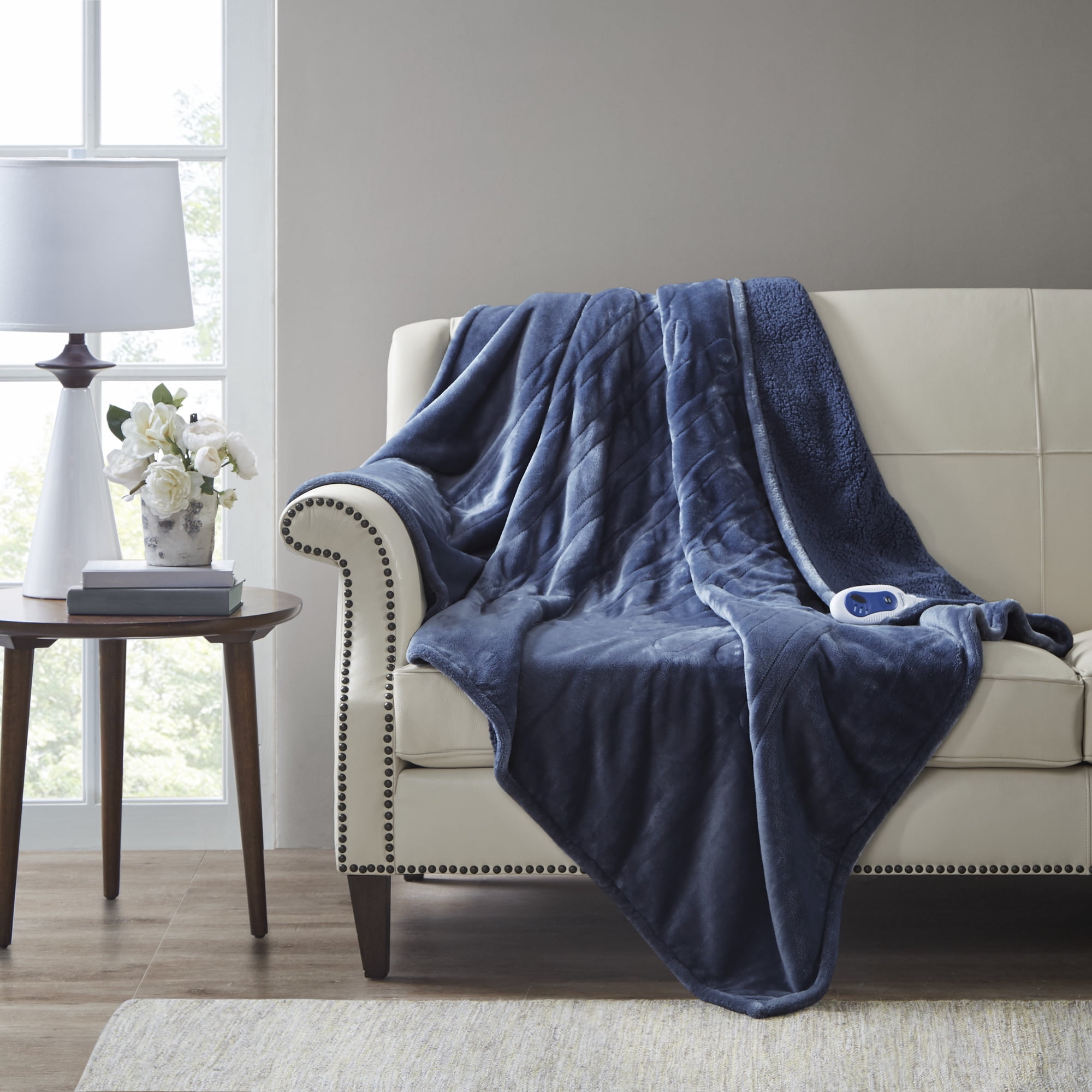 Beautyrest Heated Microlight to Berber Solid Throw, 60x70, Blue -  Walmart.com