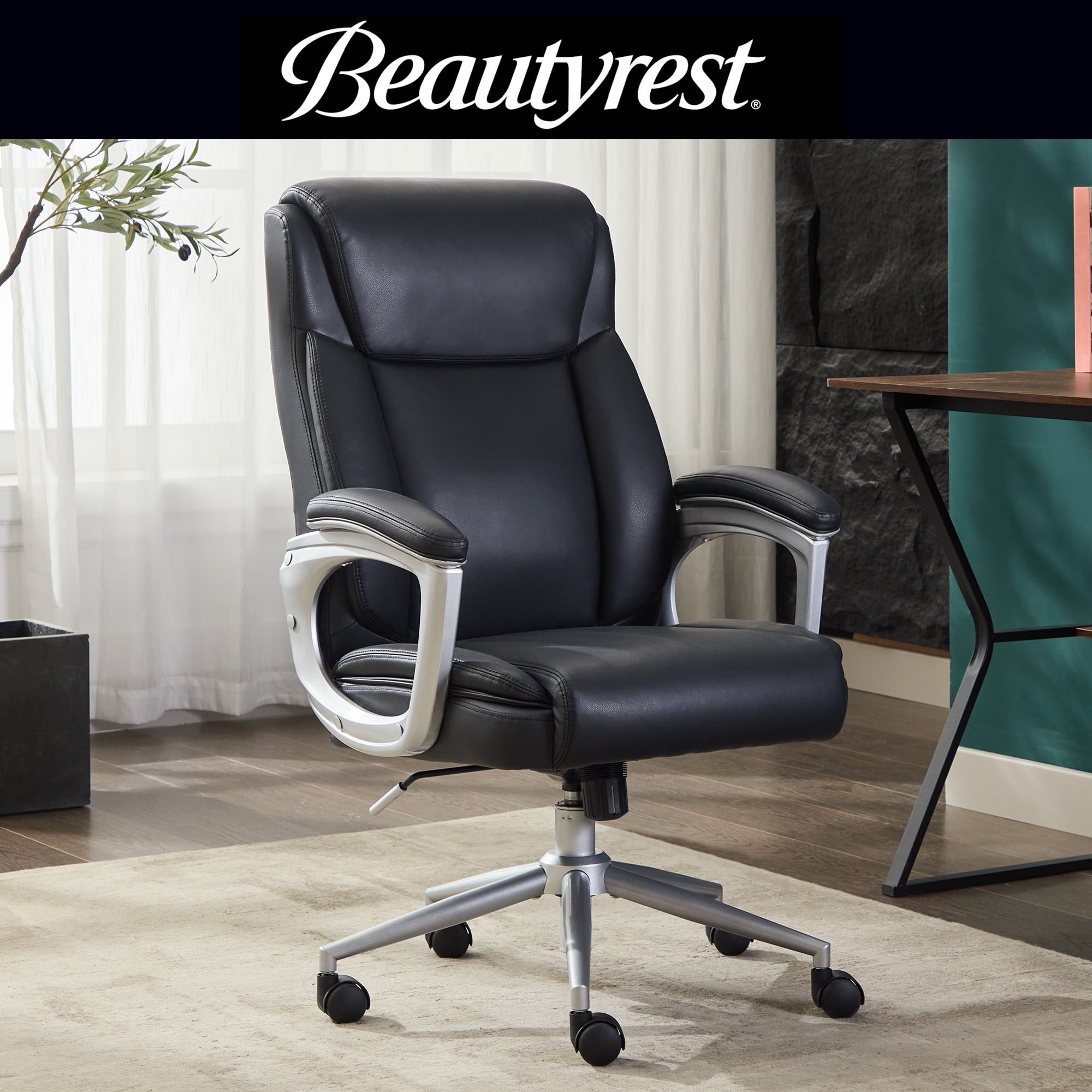 Beautyrest Beyla Ergonomic Manager Office Chair with Padded Armrest for Teens and Adults, Black