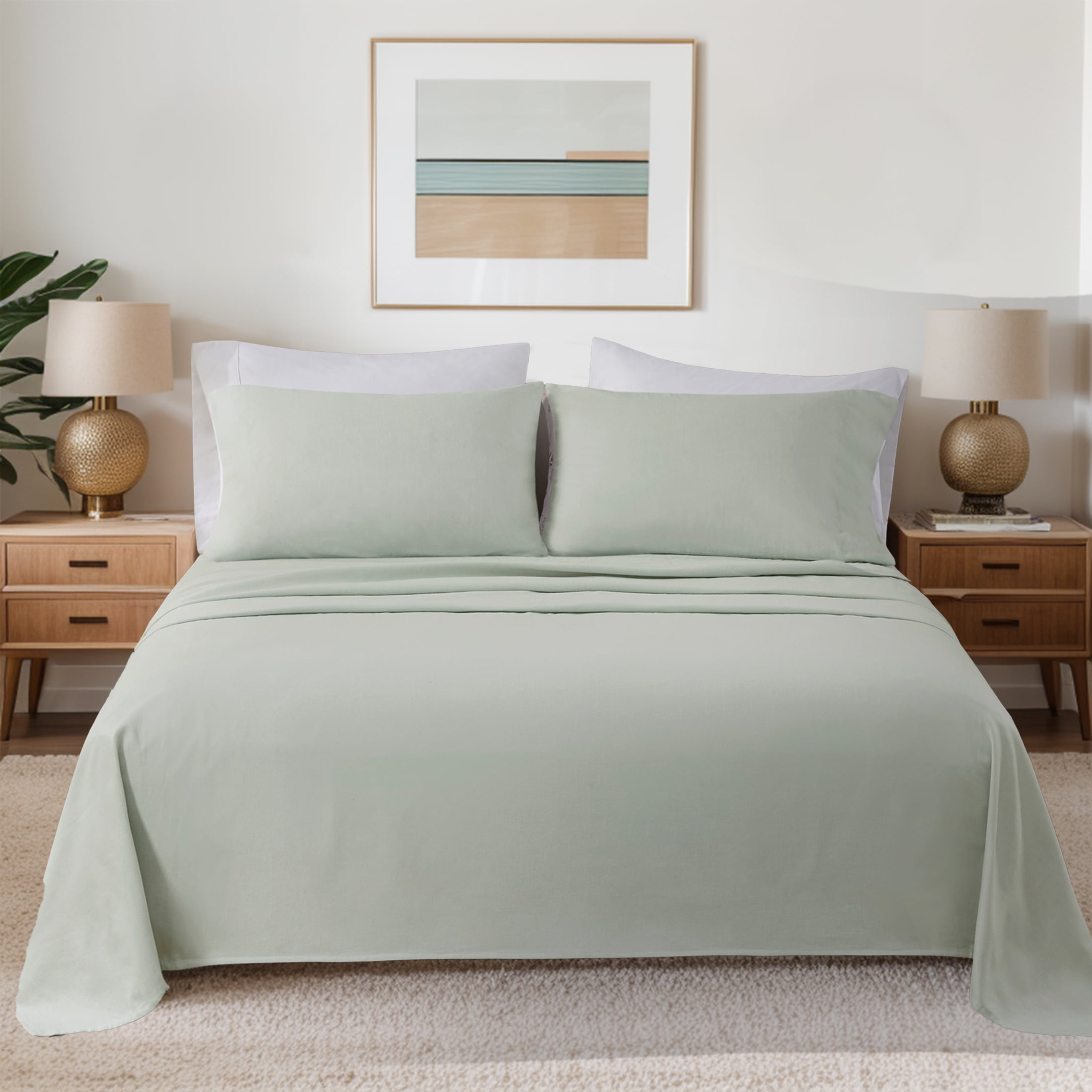 Seafoam Solid Queen Cotton Flannel 4-Piece Sheet Set