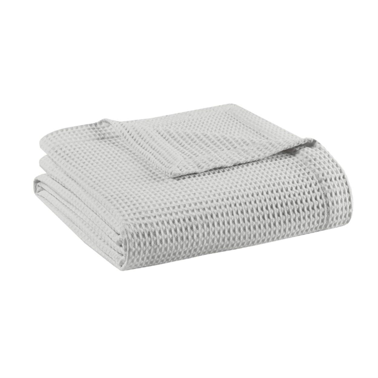 Twin-Size Grey Cotton Waffle Weave Lightweight Blanket
